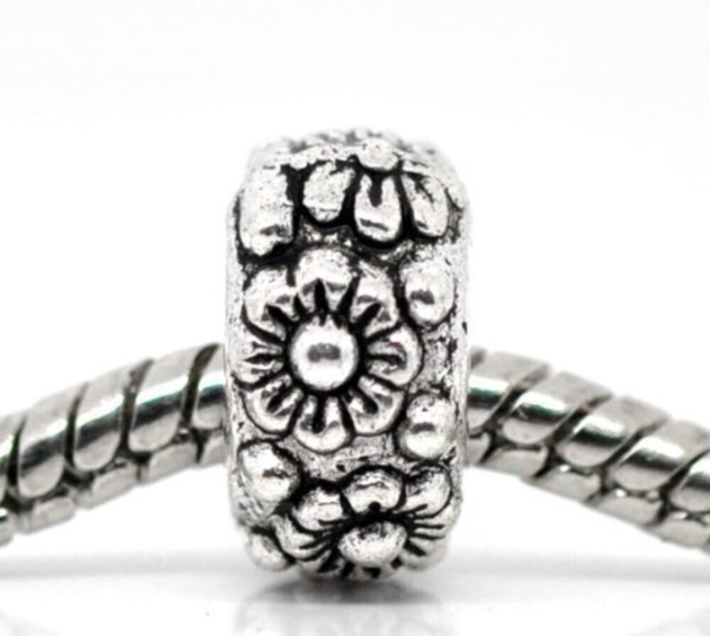 9220 30pc Antiqued Silver Alloy Large Hole Spacer Beads Flower Pattern